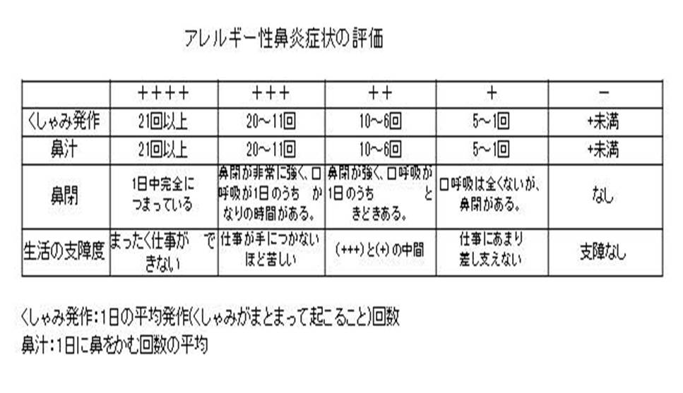 アレルギー性鼻炎症状の評価